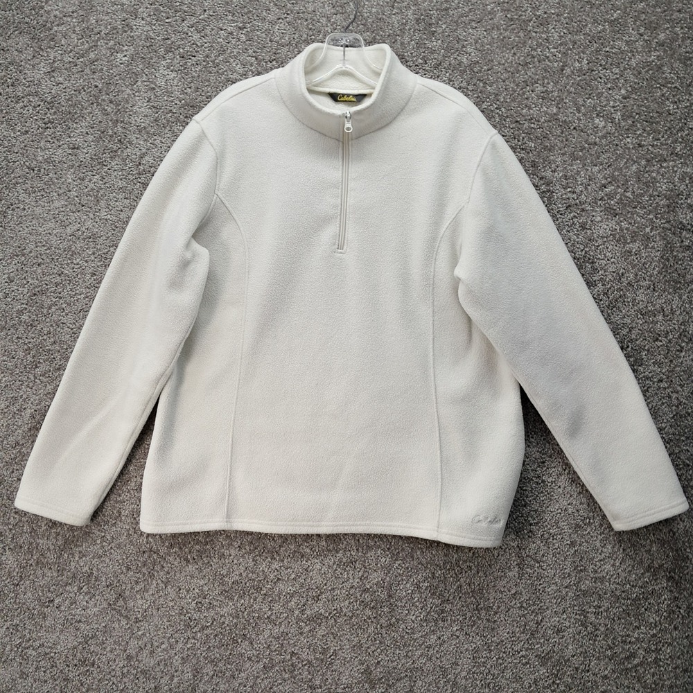 Cabelas Womens 2XL Cream Fleece Quarter Zip Pullover Mock Neck Sweater Jacket
